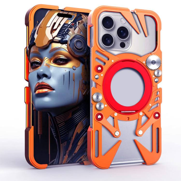 Capa de telemóvel metálica oca MagSafe com suporte giratório e cordão, para iPhone 17e / 16e, para iPhone 17 Pro Max, para iPhone 17 Pro, para iPhone 17, para iPhone 16 Pro Max, para iPhone 16 Pro, para iPhone 16 Plus, para iPhone 16
