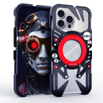 Capa de telemóvel metálica oca MagSafe com suporte giratório e cordão, para iPhone 17e / 16e, para iPhone 17 Pro Max, para iPhone 17 Pro, para iPhone 17, para iPhone 16 Pro Max, para iPhone 16 Pro, para iPhone 16 Plus, para iPhone 16