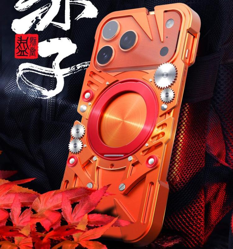 Capa de telemóvel metálica oca MagSafe com suporte giratório e cordão, para iPhone 17e / 16e, para iPhone 17 Pro Max, para iPhone 17 Pro, para iPhone 17, para iPhone 16 Pro Max, para iPhone 16 Pro, para iPhone 16 Plus, para iPhone 16