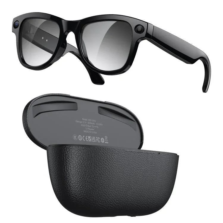 Óculos Inteligentes AI M02 Ultra com Câmara de 8MP e Lentes Fotocromáticas, com Estojo de Carregamento Preto, com Estojo de Carregamento Castanho