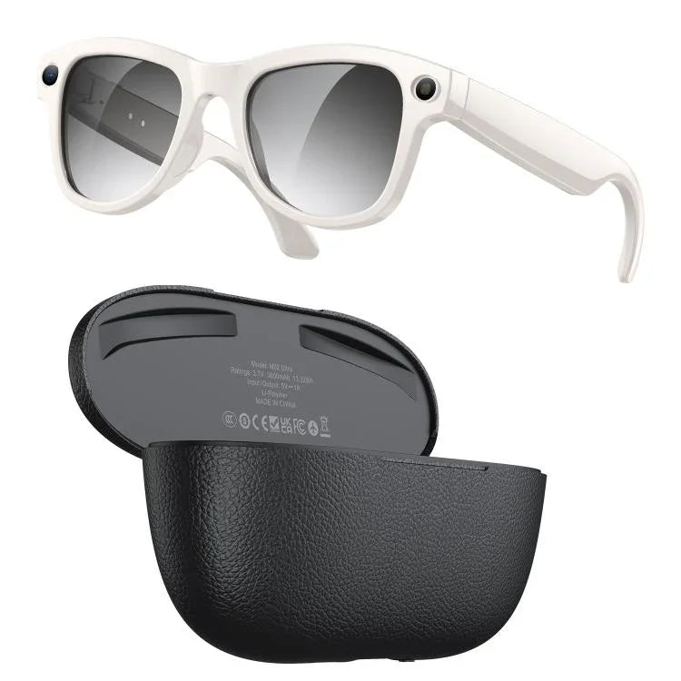 Óculos Inteligentes AI M02 Ultra com Câmara de 8MP e Lentes Fotocromáticas, com Estojo de Carregamento Preto, com Estojo de Carregamento Castanho