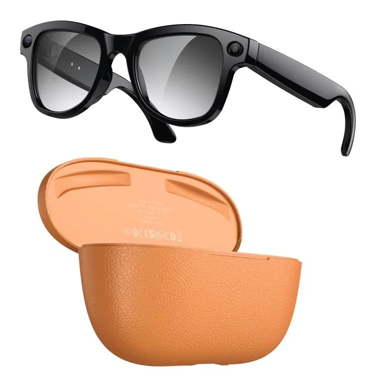 Óculos Inteligentes AI M02 Ultra com Câmara de 8MP e Lentes Fotocromáticas, com Estojo de Carregamento Preto, com Estojo de Carregamento Castanho
