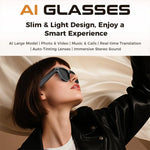 Óculos Inteligentes AI M02 Ultra com Câmara de 8MP e Lentes Fotocromáticas, com Estojo de Carregamento Preto, com Estojo de Carregamento Castanho