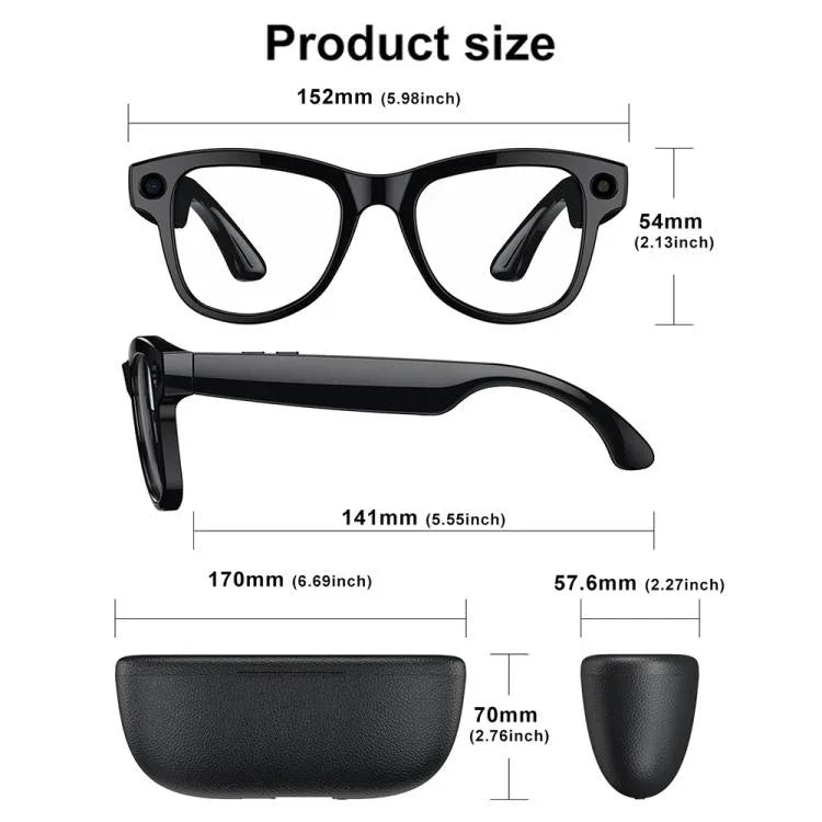 Óculos Inteligentes AI M02 Ultra com Câmara de 8MP e Lentes Fotocromáticas, com Estojo de Carregamento Preto, com Estojo de Carregamento Castanho