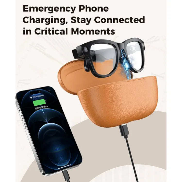 Óculos Inteligentes AI M02 Ultra com Câmara de 8MP e Lentes Fotocromáticas, com Estojo de Carregamento Preto, com Estojo de Carregamento Castanho