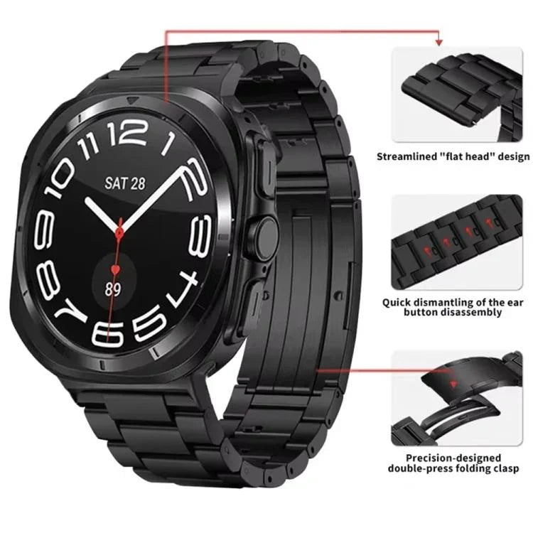 Pulseira de Relógio com Fivela HW de Três Contas Destacável em Liga de Titânio, Para Samsung Galaxy Watch Ultra 47mm / Ultra 2025, Para Samsung Galaxy Watch8 / Watch8 Classic