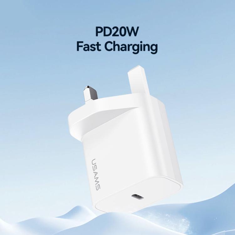 Carregador Rápido de Porta Única USB-C / Type-C USAMS CC227 T65 PD20W, Ficha UK, CC227