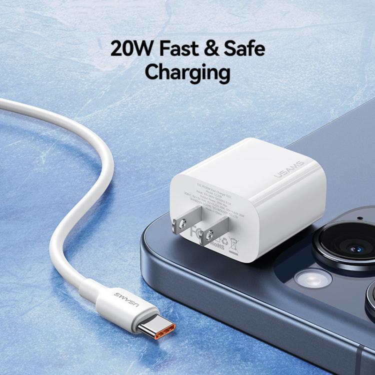 Carregador Rápido de Porta Única USB-C / Type-C USAMS CC228 T65 PD20W, Ficha US, CC228