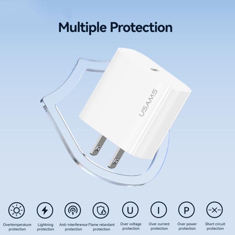 Carregador Rápido de Porta Única USB-C / Type-C USAMS CC228 T65 PD20W, Ficha US, CC228