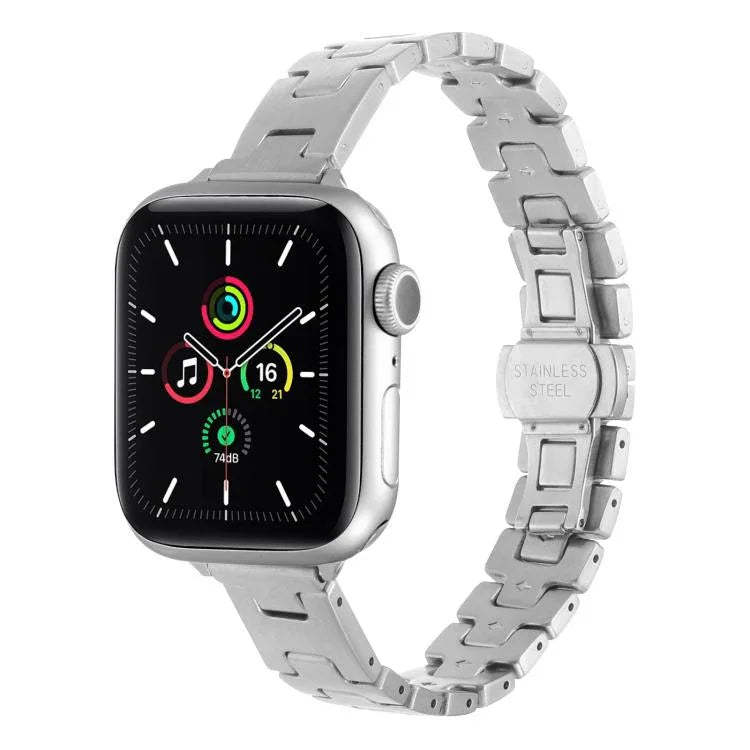 Correia de Relógio em Metal de Aço Inoxidável Estilo H com Largura 14mm, Para Apple Watch 46mm / 49mm / 45mm / 44mm, Para Apple Watch 42mm / 41mm / 40mm / 38mm