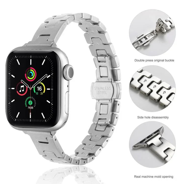 Correia de Relógio em Metal de Aço Inoxidável Estilo H com Largura 14mm, Para Apple Watch 46mm / 49mm / 45mm / 44mm, Para Apple Watch 42mm / 41mm / 40mm / 38mm