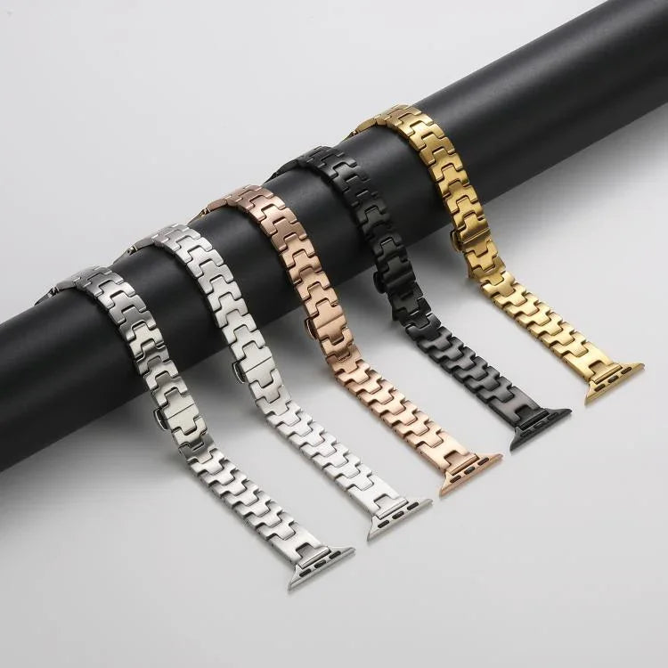Correia de Relógio em Metal de Aço Inoxidável Estilo H com Largura 14mm, Para Apple Watch 46mm / 49mm / 45mm / 44mm, Para Apple Watch 42mm / 41mm / 40mm / 38mm