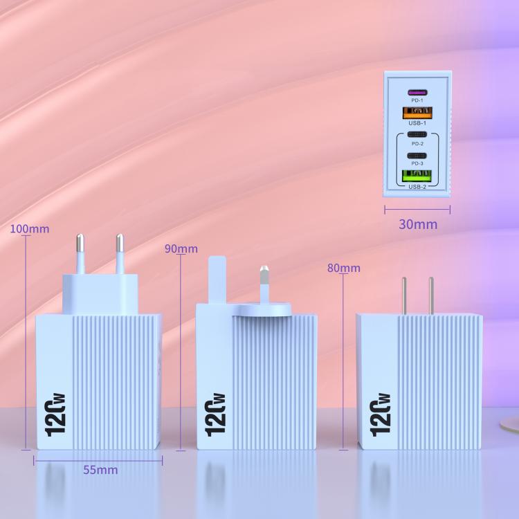 Carregador Multi-Portas ADC-F007 120W 3xType-C Dual USB, Ficha US, Ficha UE, Ficha UK
