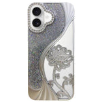 Capa para telemóvel em TPU eletroplatinado com padrão de lótus recortado e glitter de strass, para iPhone 15, para iPhone 14, para iPhone 14 Pro, para iPhone 14 Pro Max, para iPhone 13 Pro Max, para iPhone 13 Pro, para iPhone 13, para iPhone 12