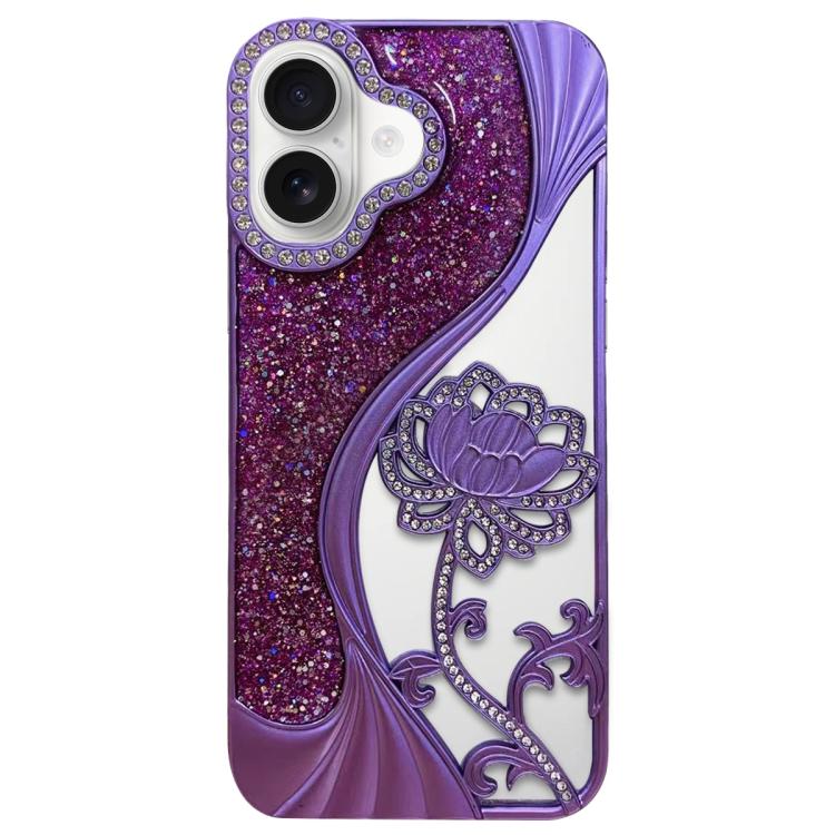 Capa para telemóvel em TPU eletroplatinado com padrão de lótus recortado e glitter de strass, para iPhone 15, para iPhone 14, para iPhone 14 Pro, para iPhone 14 Pro Max, para iPhone 13 Pro Max, para iPhone 13 Pro, para iPhone 13, para iPhone 12