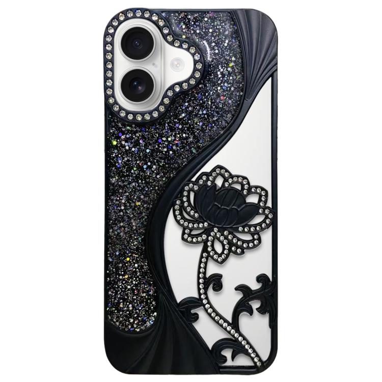 Capa para telemóvel em TPU eletroplatinado com padrão de lótus recortado e glitter de strass, para iPhone 15, para iPhone 14, para iPhone 14 Pro, para iPhone 14 Pro Max, para iPhone 13 Pro Max, para iPhone 13 Pro, para iPhone 13, para iPhone 12