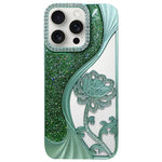 Capa para telemóvel em TPU eletroplatinado com padrão de lótus recortado e glitter de strass, para iPhone 15, para iPhone 14, para iPhone 14 Pro, para iPhone 14 Pro Max, para iPhone 13 Pro Max, para iPhone 13 Pro, para iPhone 13, para iPhone 12