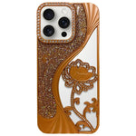 Capa para telemóvel em TPU eletroplatinado com padrão de lótus recortado e glitter de strass, para iPhone 15, para iPhone 14, para iPhone 14 Pro, para iPhone 14 Pro Max, para iPhone 13 Pro Max, para iPhone 13 Pro, para iPhone 13, para iPhone 12