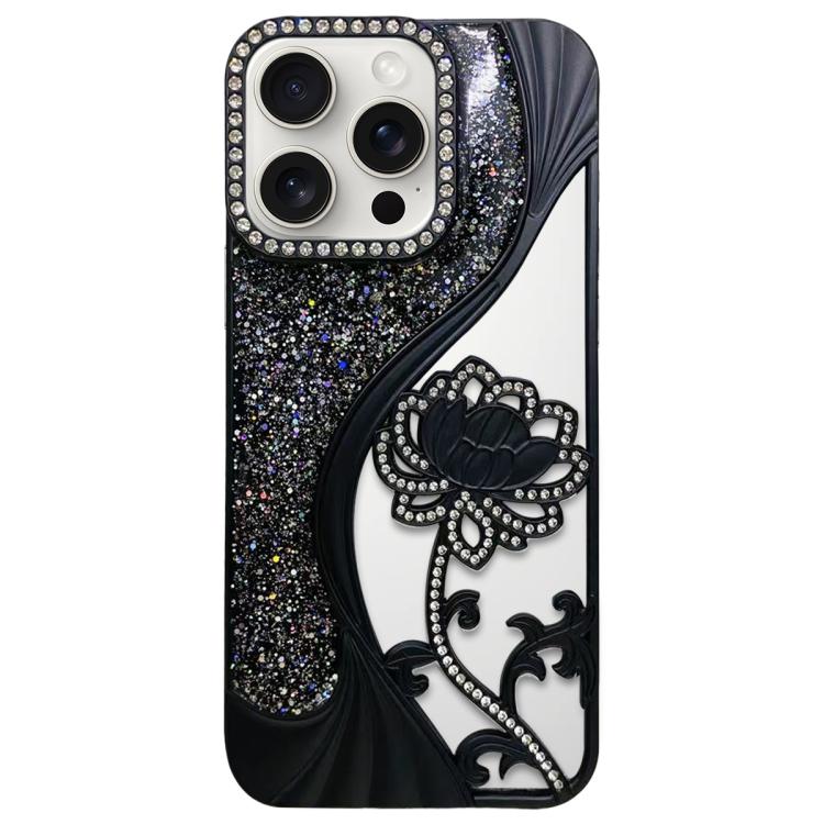 Capa para telemóvel em TPU eletroplatinado com padrão de lótus recortado e glitter de strass, para iPhone 15, para iPhone 14, para iPhone 14 Pro, para iPhone 14 Pro Max, para iPhone 13 Pro Max, para iPhone 13 Pro, para iPhone 13, para iPhone 12