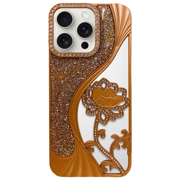 Capa para telemóvel em TPU eletroplatinado com padrão de lótus recortado e glitter de strass, para iPhone 15, para iPhone 14, para iPhone 14 Pro, para iPhone 14 Pro Max, para iPhone 13 Pro Max, para iPhone 13 Pro, para iPhone 13, para iPhone 12