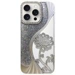 Capa para telemóvel em TPU eletroplatinado com padrão de lótus recortado e glitter de strass, para iPhone 15, para iPhone 14, para iPhone 14 Pro, para iPhone 14 Pro Max, para iPhone 13 Pro Max, para iPhone 13 Pro, para iPhone 13, para iPhone 12