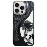 Capa para telemóvel em TPU eletroplatinado com padrão de lótus recortado e glitter de strass, para iPhone 15, para iPhone 14, para iPhone 14 Pro, para iPhone 14 Pro Max, para iPhone 13 Pro Max, para iPhone 13 Pro, para iPhone 13, para iPhone 12