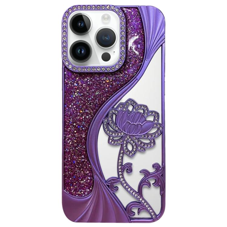 Capa para telemóvel em TPU eletroplatinado com padrão de lótus recortado e glitter de strass, para iPhone 12 Pro Max, para iPhone 12 Pro, para iPhone 11 Pro Max, para iPhone 11