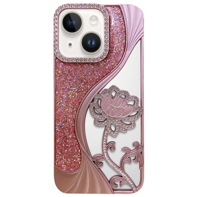 Capa para telemóvel em TPU eletroplatinado com padrão de lótus recortado e glitter de strass, para iPhone 12 Pro Max, para iPhone 12 Pro, para iPhone 11 Pro Max, para iPhone 11
