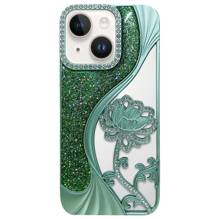 Capa para telemóvel em TPU eletroplatinado com padrão de lótus recortado e glitter de strass, para iPhone 12 Pro Max, para iPhone 12 Pro, para iPhone 11 Pro Max, para iPhone 11