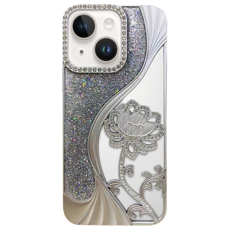 Capa para telemóvel em TPU eletroplatinado com padrão de lótus recortado e glitter de strass, para iPhone 12 Pro Max, para iPhone 12 Pro, para iPhone 11 Pro Max, para iPhone 11