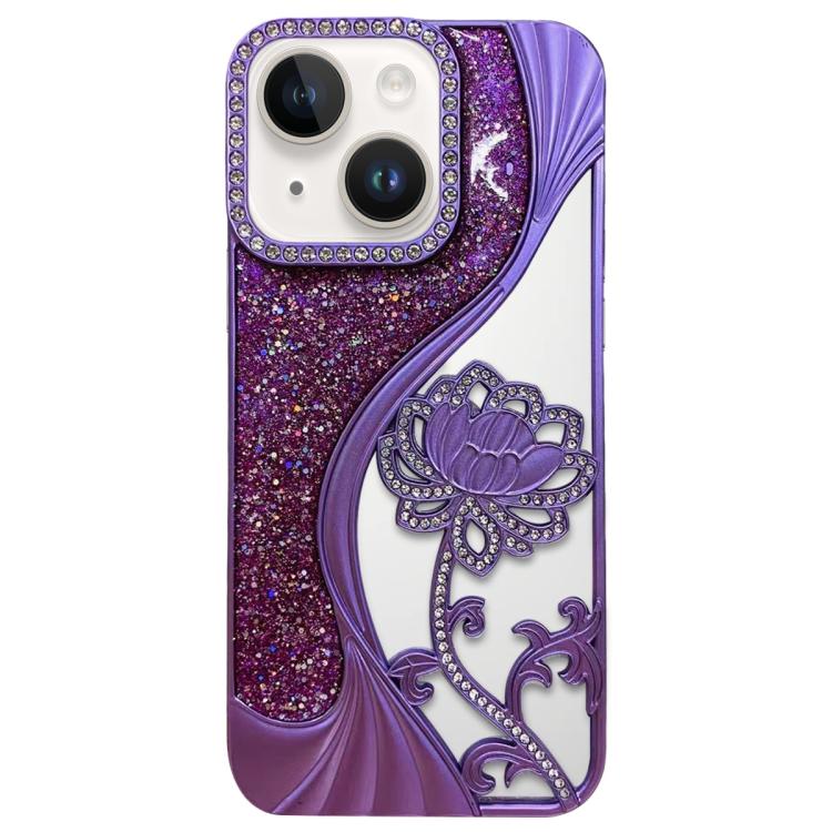 Capa para telemóvel em TPU eletroplatinado com padrão de lótus recortado e glitter de strass, para iPhone 12 Pro Max, para iPhone 12 Pro, para iPhone 11 Pro Max, para iPhone 11