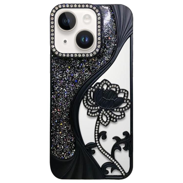 Capa para telemóvel em TPU eletroplatinado com padrão de lótus recortado e glitter de strass, para iPhone 12 Pro Max, para iPhone 12 Pro, para iPhone 11 Pro Max, para iPhone 11