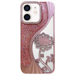 Capa para telemóvel em TPU eletroplatinado com padrão de lótus recortado e glitter de strass, para iPhone 12 Pro Max, para iPhone 12 Pro, para iPhone 11 Pro Max, para iPhone 11