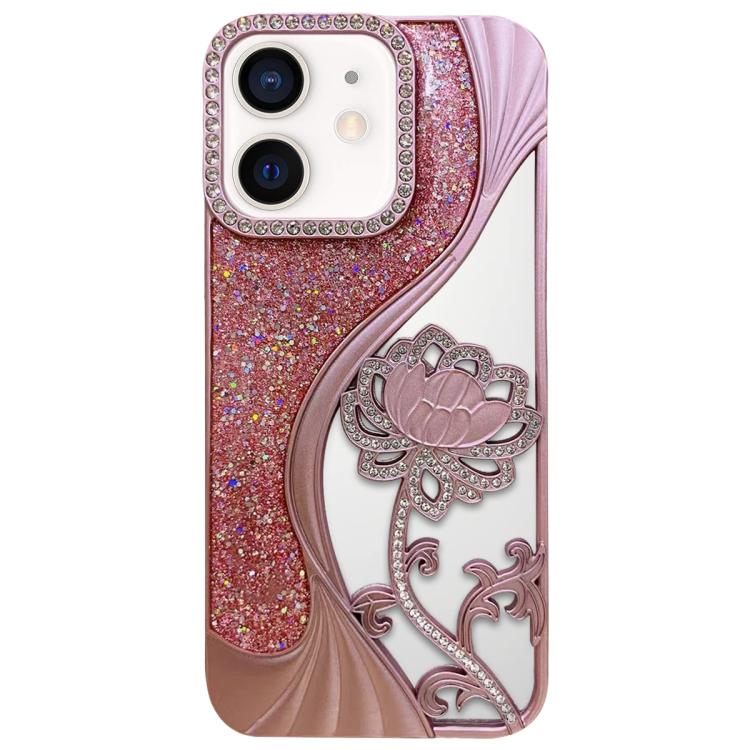 Capa para telemóvel em TPU eletroplatinado com padrão de lótus recortado e glitter de strass, para iPhone 12 Pro Max, para iPhone 12 Pro, para iPhone 11 Pro Max, para iPhone 11