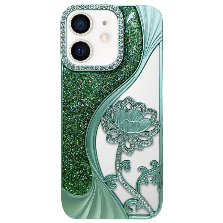 Capa para telemóvel em TPU eletroplatinado com padrão de lótus recortado e glitter de strass, para iPhone 12 Pro Max, para iPhone 12 Pro, para iPhone 11 Pro Max, para iPhone 11