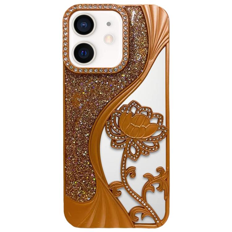 Capa para telemóvel em TPU eletroplatinado com padrão de lótus recortado e glitter de strass, para iPhone 12 Pro Max, para iPhone 12 Pro, para iPhone 11 Pro Max, para iPhone 11