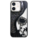 Capa para telemóvel em TPU eletroplatinado com padrão de lótus recortado e glitter de strass, para iPhone 12 Pro Max, para iPhone 12 Pro, para iPhone 11 Pro Max, para iPhone 11
