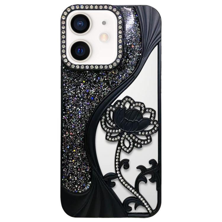 Capa para telemóvel em TPU eletroplatinado com padrão de lótus recortado e glitter de strass, para iPhone 12 Pro Max, para iPhone 12 Pro, para iPhone 11 Pro Max, para iPhone 11