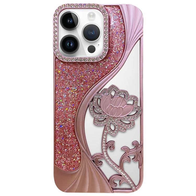 Capa para telemóvel em TPU eletroplatinado com padrão de lótus recortado e glitter de strass, para iPhone 12 Pro Max, para iPhone 12 Pro, para iPhone 11 Pro Max, para iPhone 11
