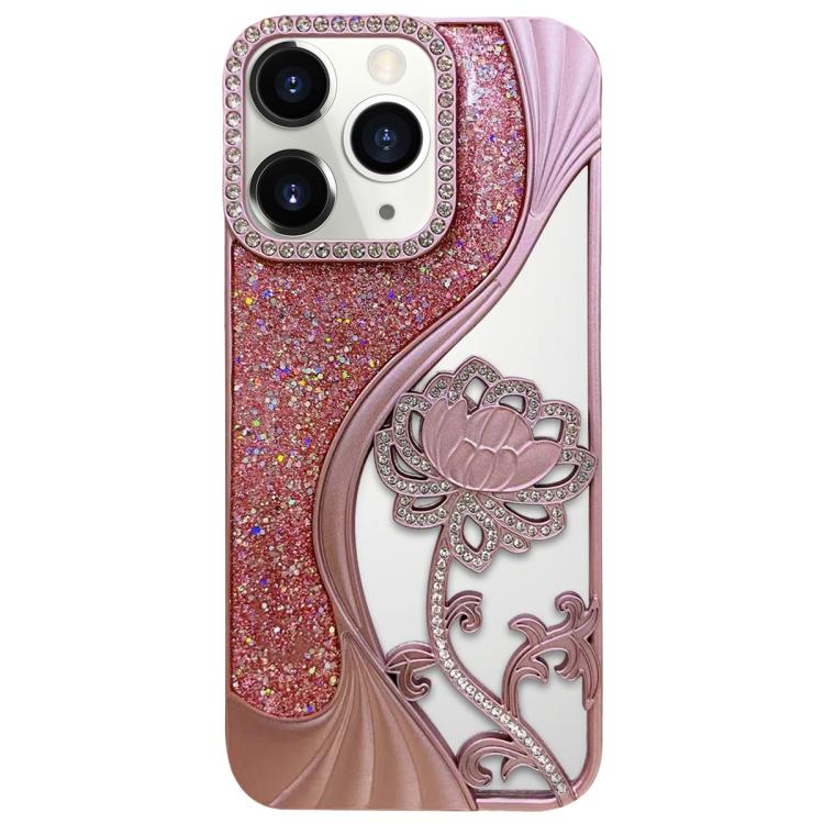 Capa para telemóvel em TPU eletroplatinado com padrão de lótus recortado e glitter de strass, para iPhone 12 Pro Max, para iPhone 12 Pro, para iPhone 11 Pro Max, para iPhone 11