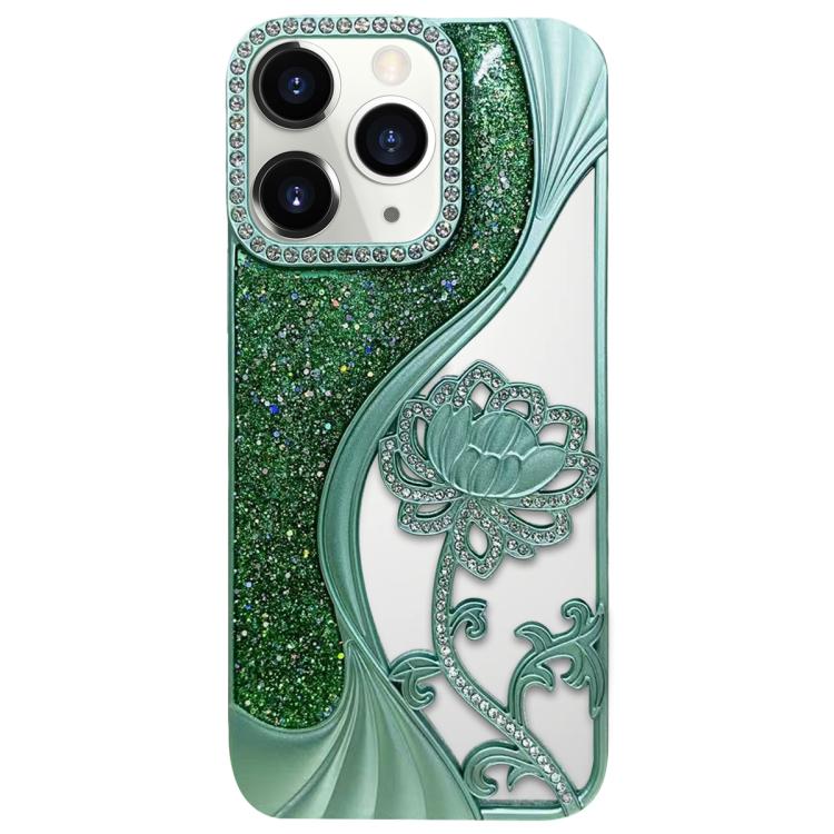 Capa para telemóvel em TPU eletroplatinado com padrão de lótus recortado e glitter de strass, para iPhone 12 Pro Max, para iPhone 12 Pro, para iPhone 11 Pro Max, para iPhone 11