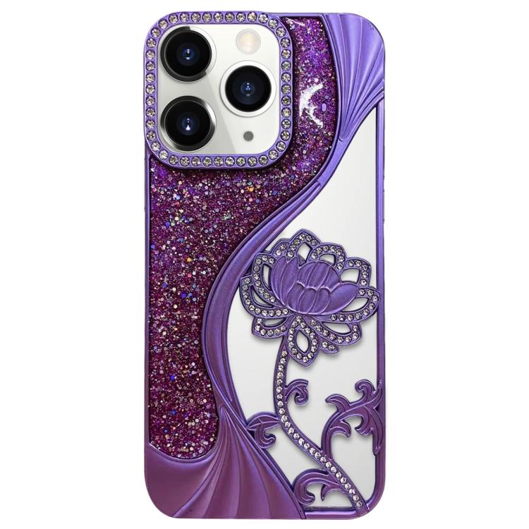 Capa para telemóvel em TPU eletroplatinado com padrão de lótus recortado e glitter de strass, para iPhone 12 Pro Max, para iPhone 12 Pro, para iPhone 11 Pro Max, para iPhone 11