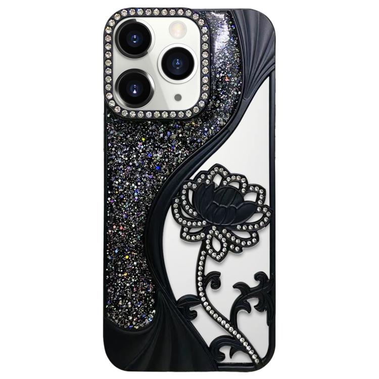 Capa para telemóvel em TPU eletroplatinado com padrão de lótus recortado e glitter de strass, para iPhone 12 Pro Max, para iPhone 12 Pro, para iPhone 11 Pro Max, para iPhone 11