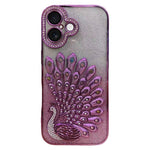 Electroplated TPU Peacock Relief Rhinestone Glitter Phone Case with Lens Film, For iPhone 17 Pro Max, For iPhone 17 Pro, For iPhone 17, For iPhone 16 Pro Max, For iPhone 16 Pro, For iPhone 16 Plus, For iPhone 16, For iPhone 15 Pro Max