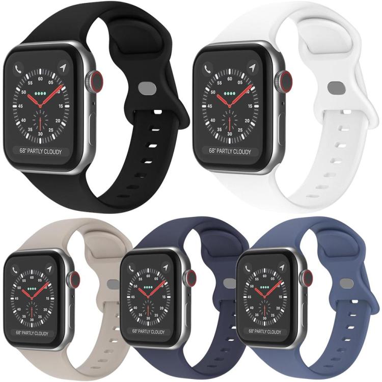 Pack de 5 Pulseiras em Silicone com Fivela Borboleta xDfind, Para Apple Watch 42 / 44 / 45 / 46 / 49mm, Para Apple Watch 38 / 40 / 41 / S11 42mm