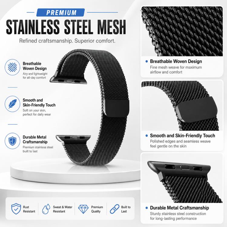 Pack de 5 Pulseiras Magnéticas em Metal Milanês xDfind, Para Apple Watch 42 / 44 / 45 / 46 / 49mm, Para Apple Watch 38 / 40 / 41 / S11 42mm