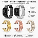 Pack de 5 Pulseiras em Aço Inoxidável com Fivela de Três Contas xDfind, Para Apple Watch 42 / 44 / 45 / 46 / 49mm, Para Apple Watch 38 / 40 / 41 / S11 42mm