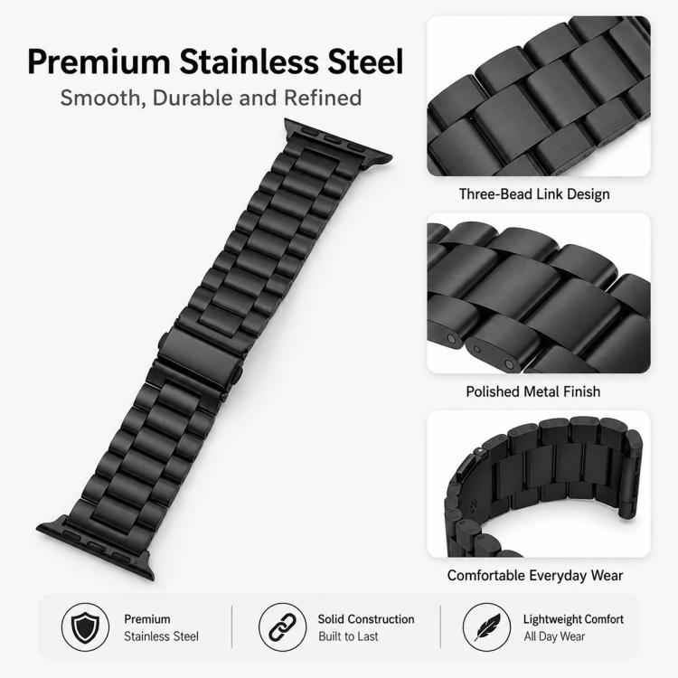 Pack de 5 Pulseiras em Aço Inoxidável com Fivela de Três Contas xDfind, Para Apple Watch 42 / 44 / 45 / 46 / 49mm, Para Apple Watch 38 / 40 / 41 / S11 42mm
