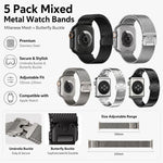 Pack de 5 Pulseiras Mistas Milanês com Fivela Guarda-Chuva + Fivela Borboleta xDfind, Para Apple Watch 42 / 44 / 45 / 46 / 49mm, Para Apple Watch 38 / 40 / 41 / S11 42mm