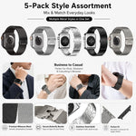 Pack de 5 Pulseiras Mistas Milanês com Fivela Guarda-Chuva + Fivela Borboleta xDfind, Para Apple Watch 42 / 44 / 45 / 46 / 49mm, Para Apple Watch 38 / 40 / 41 / S11 42mm